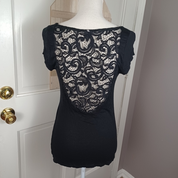 Harley Davidson Rose Wing Tee XS Black -Lace Back -Rhinestone Embellished - Picture 2 of 10